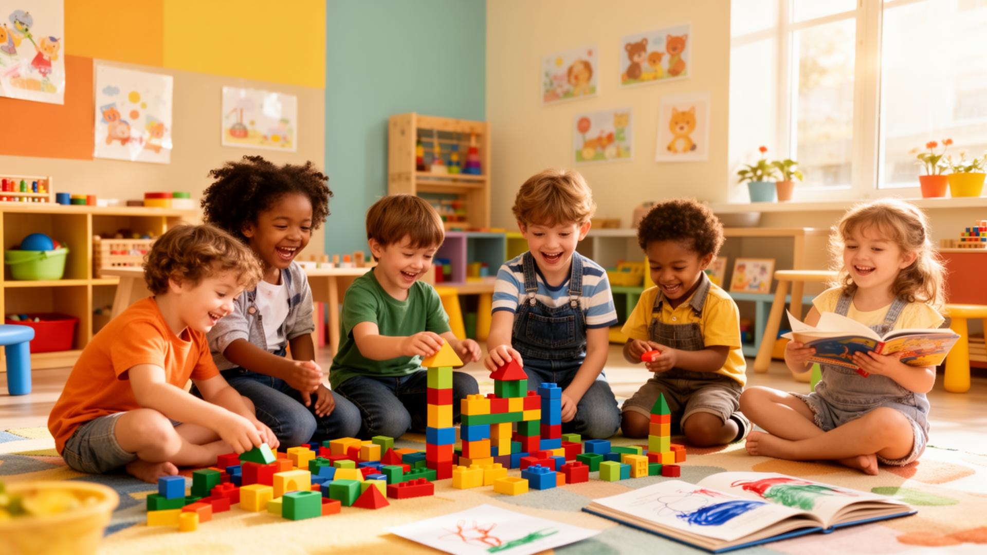 Children taking part in an illustrative childcare classroom activity